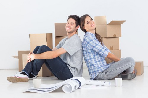 Packed boxes and moving supplies prepared for a Shepherds Bush property move