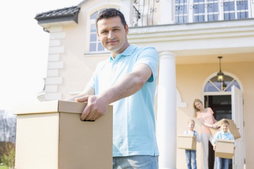 Moving team organizing items for a business relocation