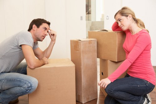 Office furniture and boxes prepared for a Shepherds Bush commercial move
